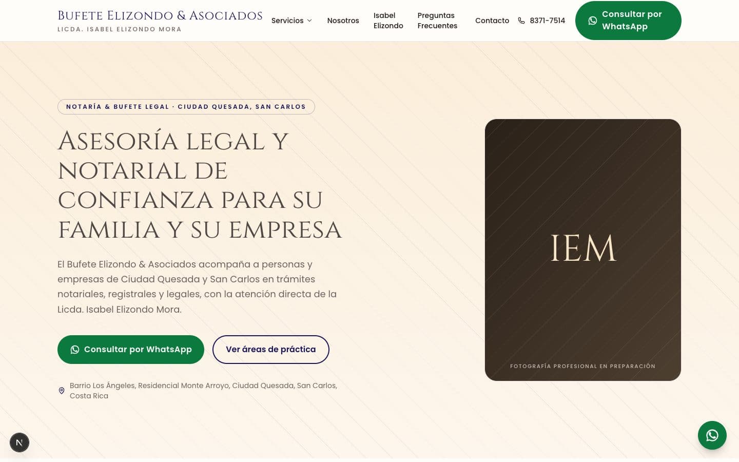 Captura del sitio web de Bufete Elizondo & Asociados